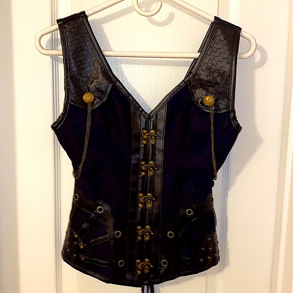 Bustier Corset Top, Chain, Grommets & rivet accents. Black Sz S NWOT - Picture 1 of 16